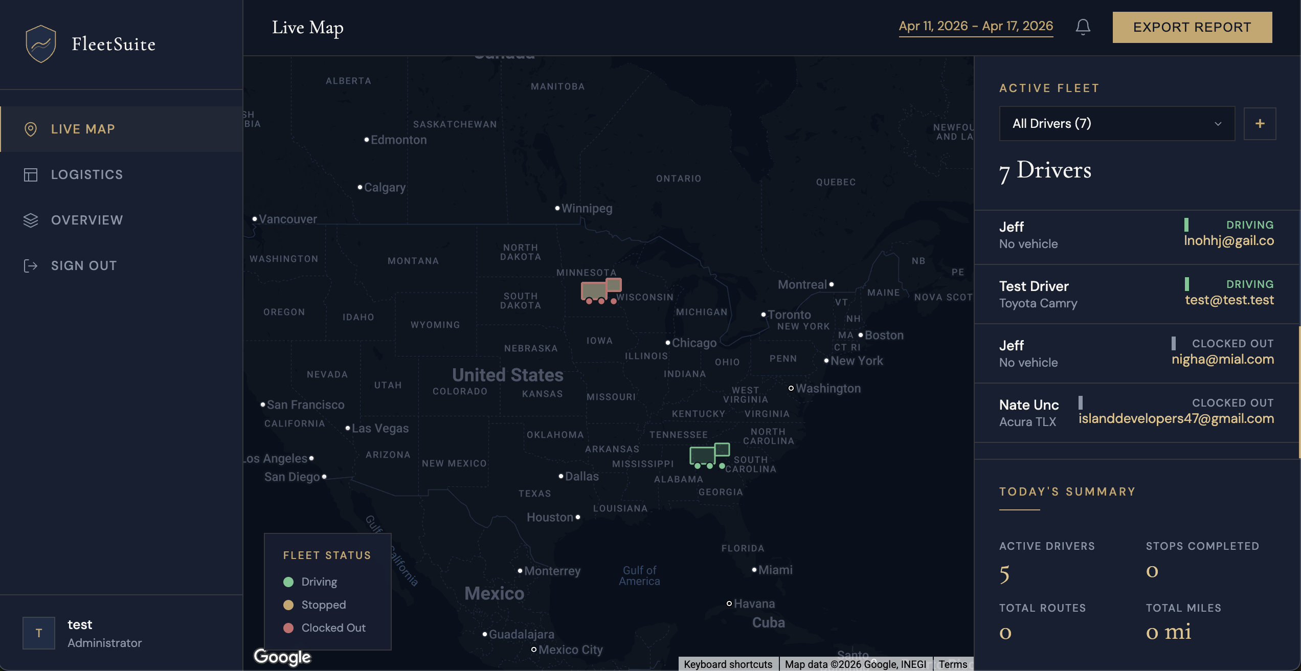 FleetSuite Live Map — real-time driver tracking across your fleet